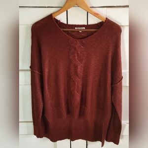 Rag Poets Women's Rust V Neck Long Sleeve Knit Sweater | Size Medium